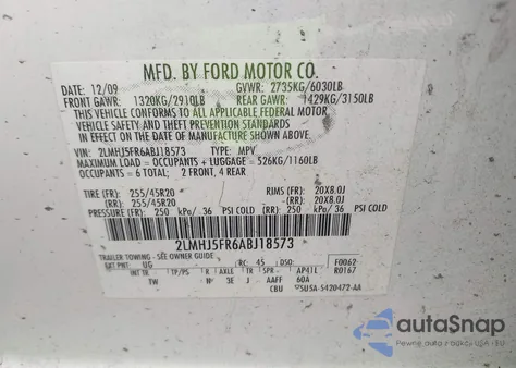 2010 Lincoln Mkt из США, поврежденный, VIN 2LMHJ5FR6ABJ18573